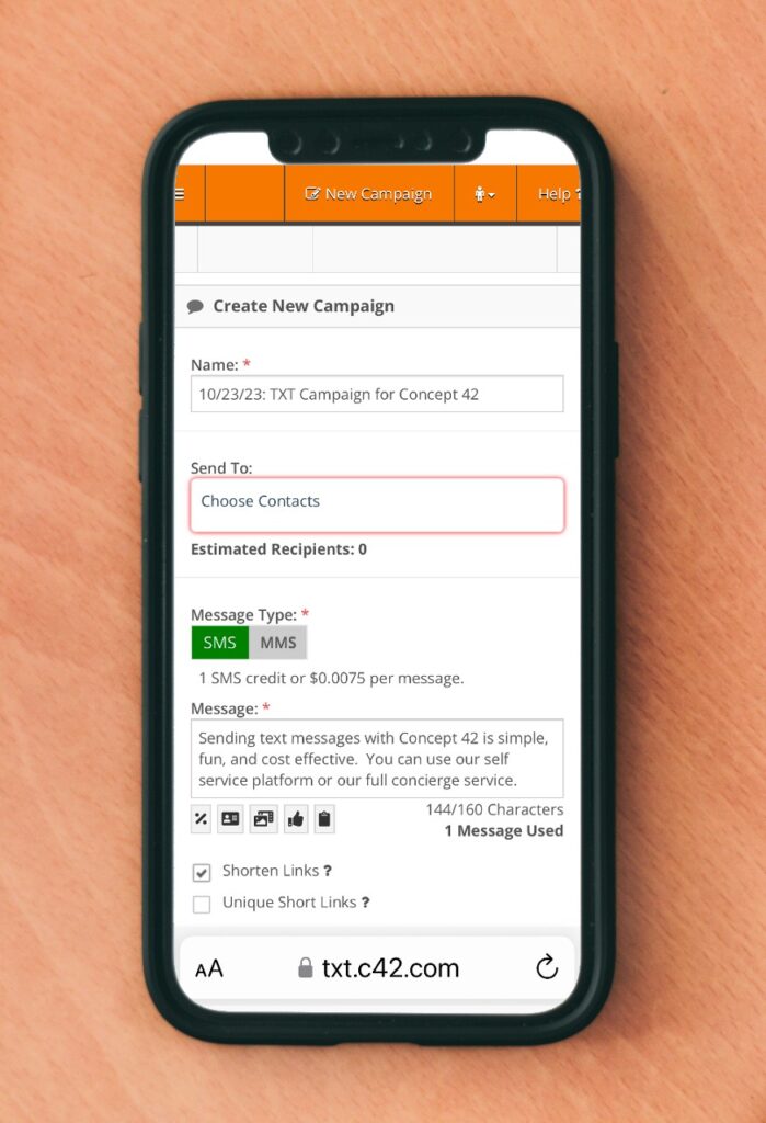 Concept 42 texting service